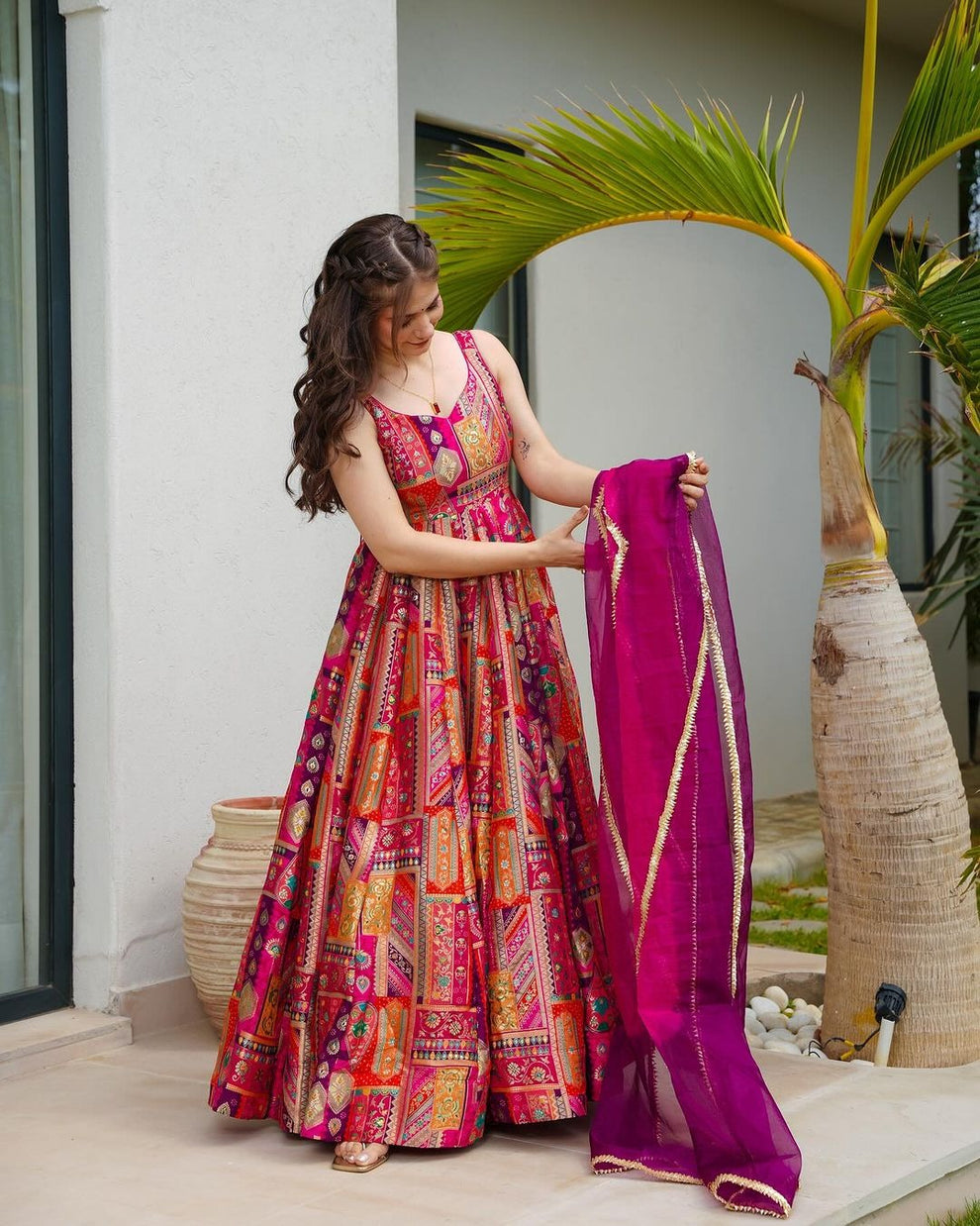 Vibrant Multicolor Ethnic Anarkali with Magenta Dupatta