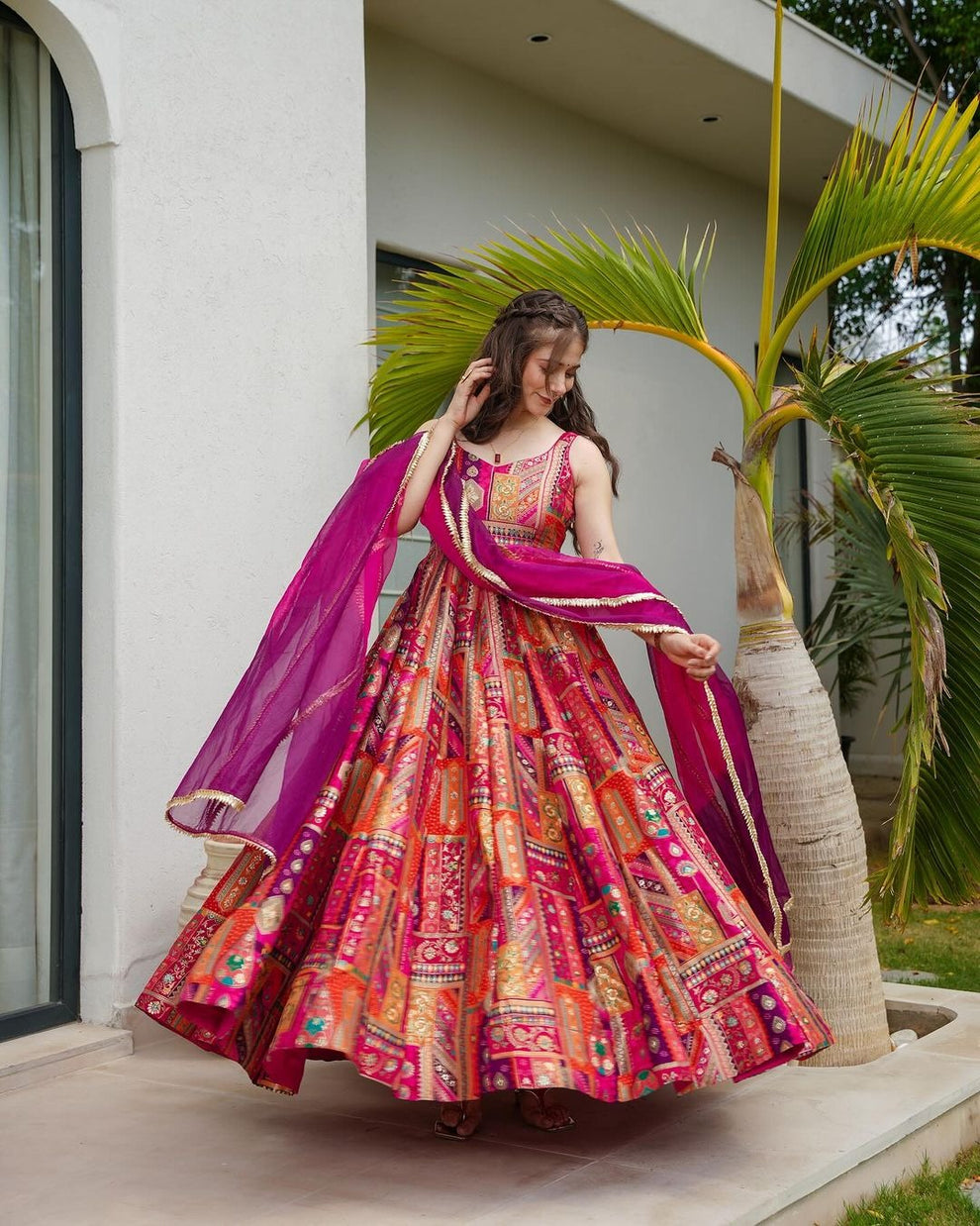 Vibrant Multicolor Ethnic Anarkali with Magenta Dupatta