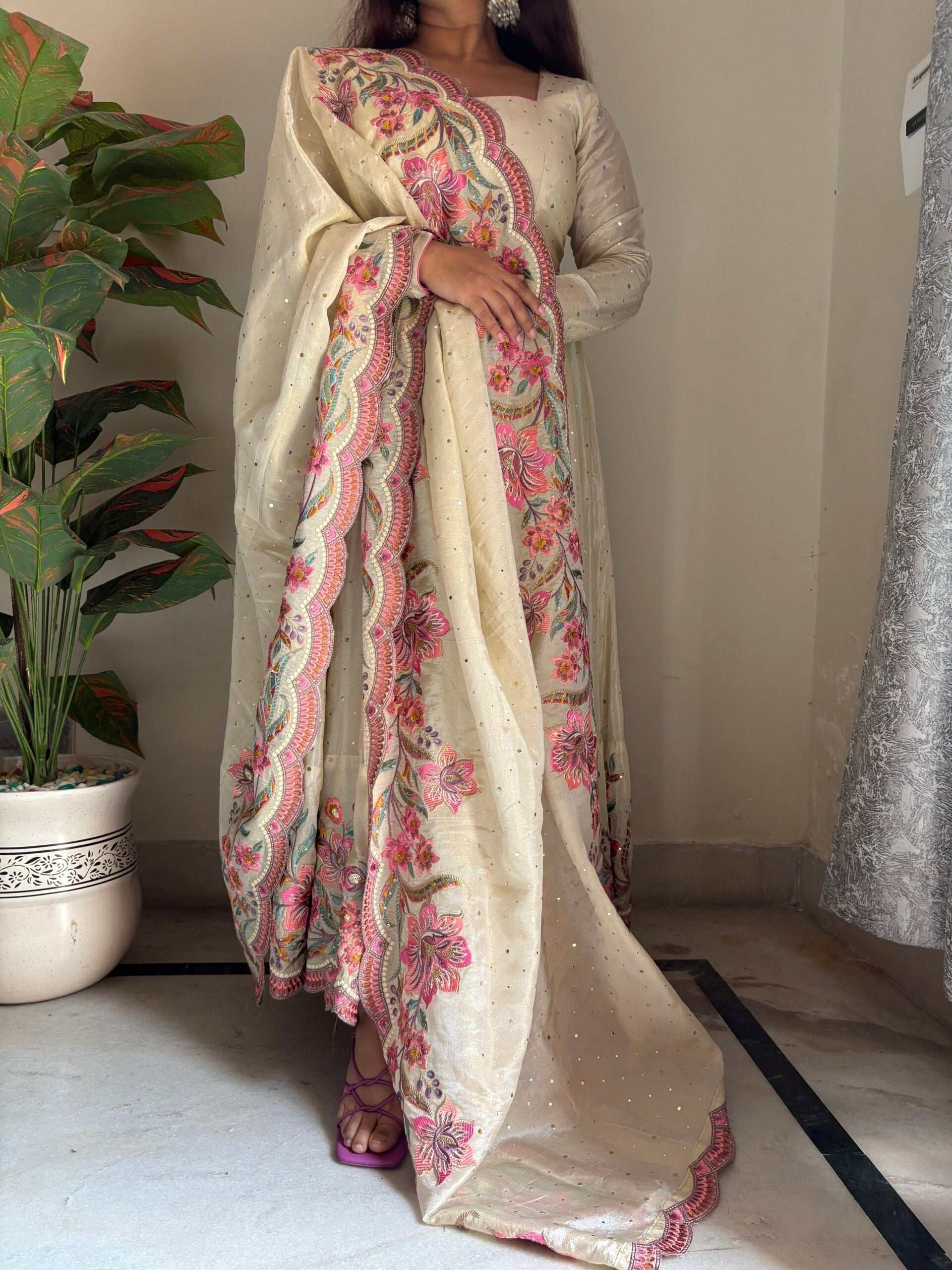 Embroidered Tissue Silk Traditional Dress