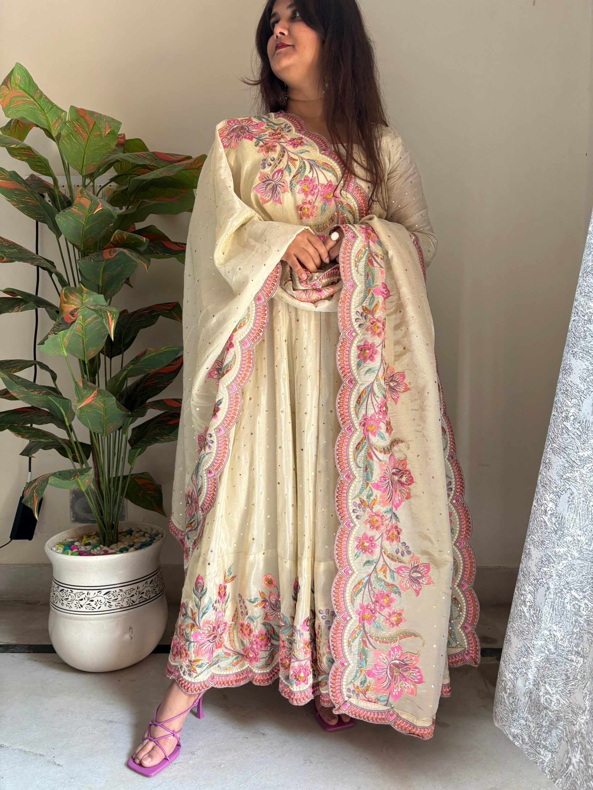 Embroidered Tissue Silk Traditional Dress