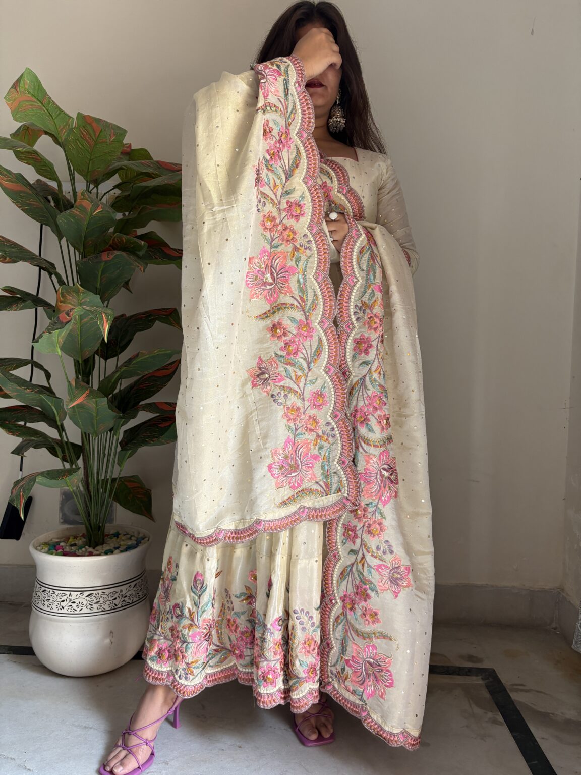 Embroidered Tissue Silk Traditional Dress