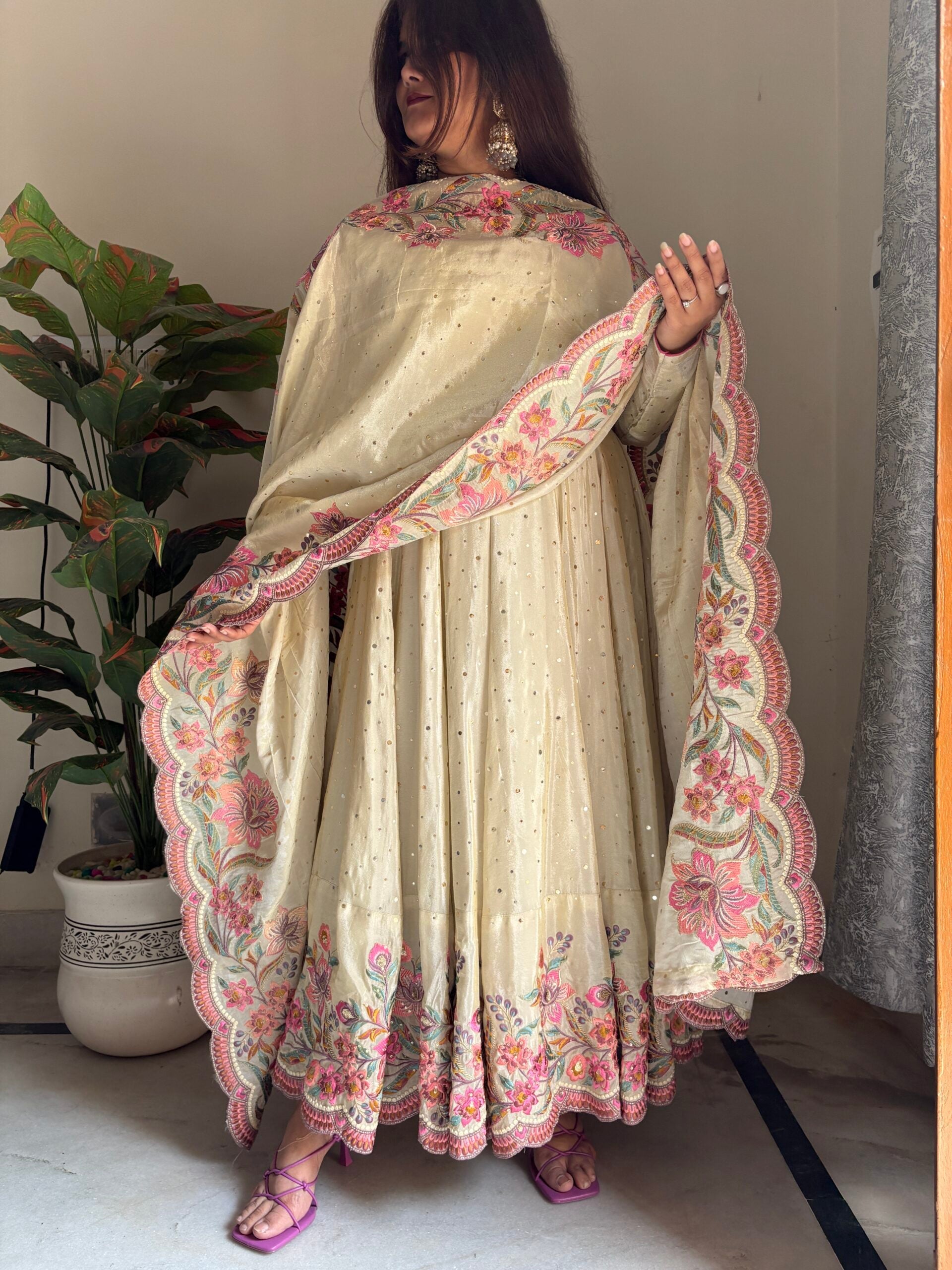 Embroidered Tissue Silk Traditional Dress