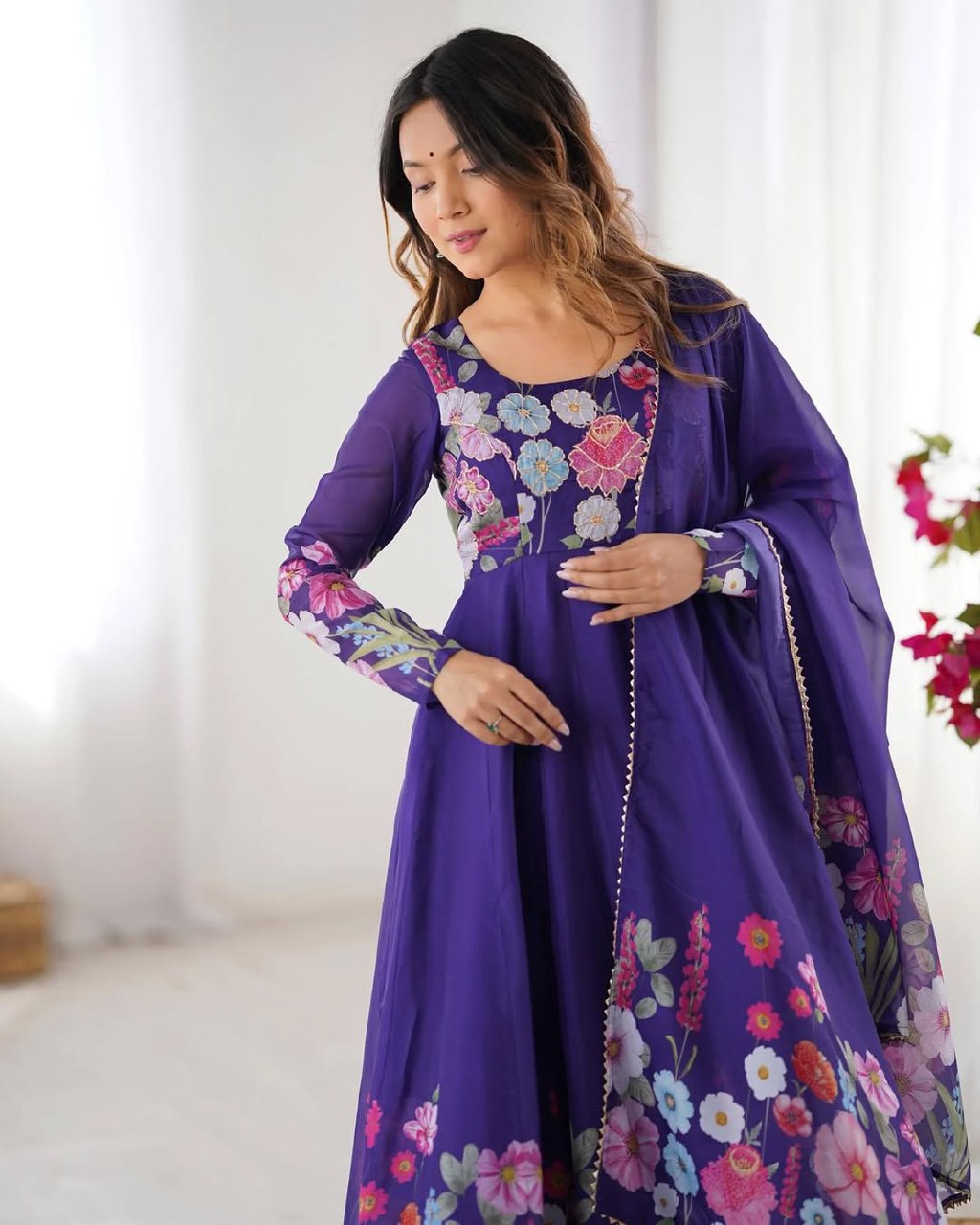 Floral Embroidered Purple Anarkali Dress