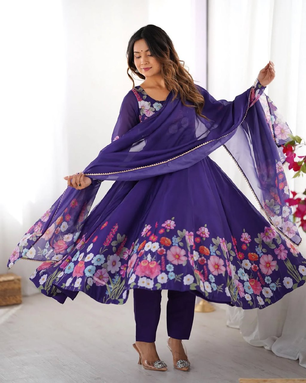 Floral Embroidered Purple Anarkali Dress