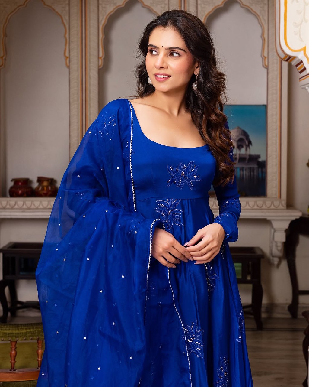 Royal Blue Anarkali Gown Set
