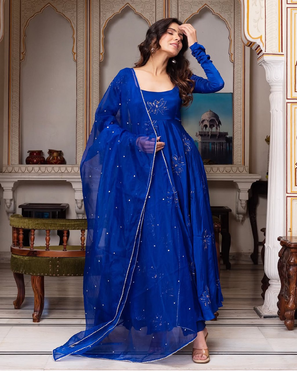 Royal Blue Anarkali Gown Set