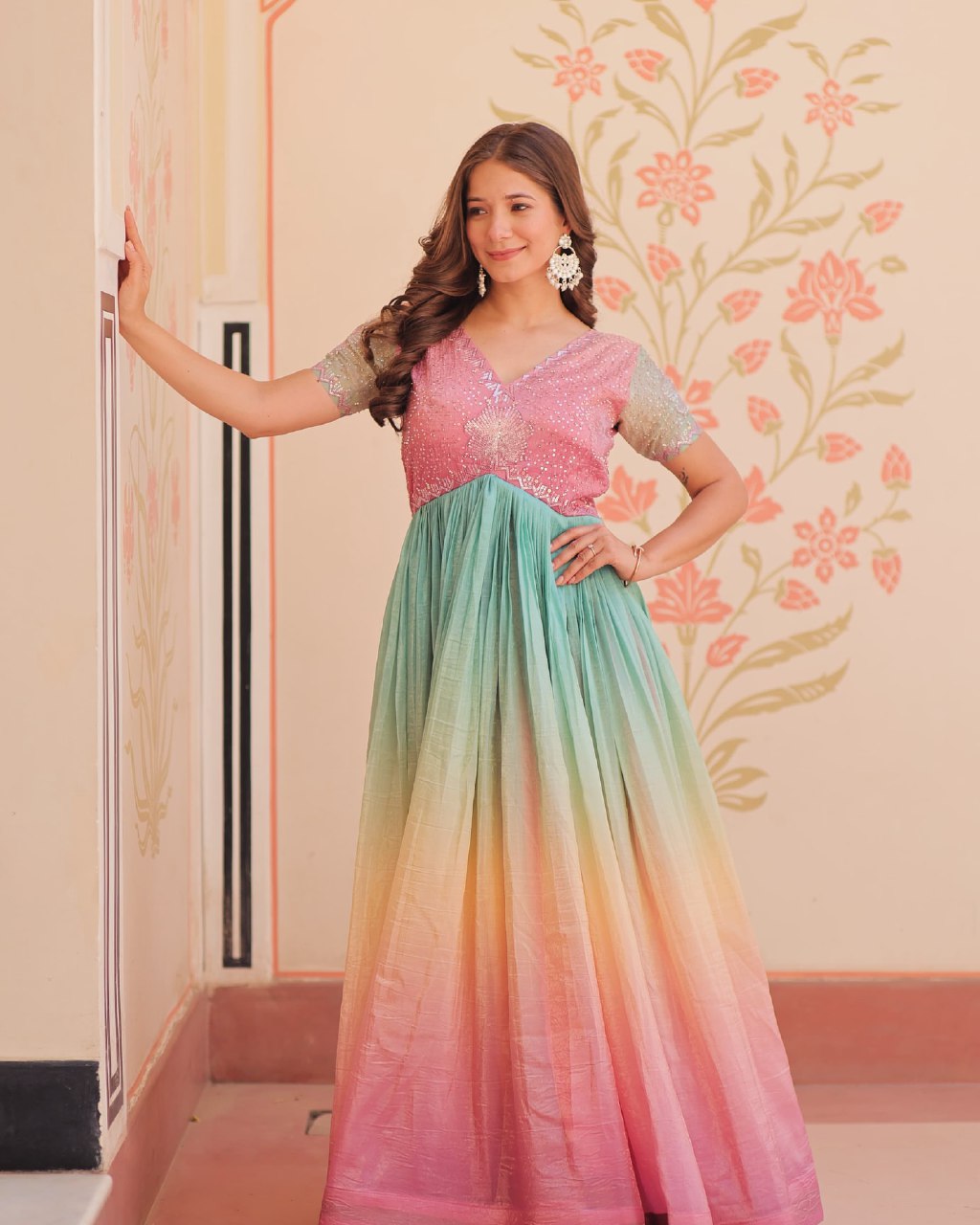 Multicolor Sequence Work Ombre Gown
