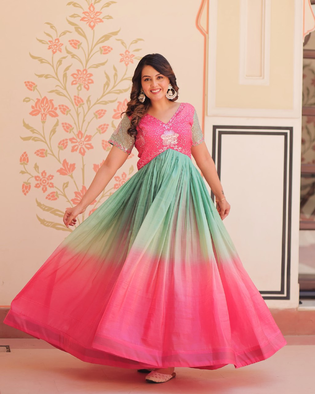 Multicolor Sequence Work Ombre Gown