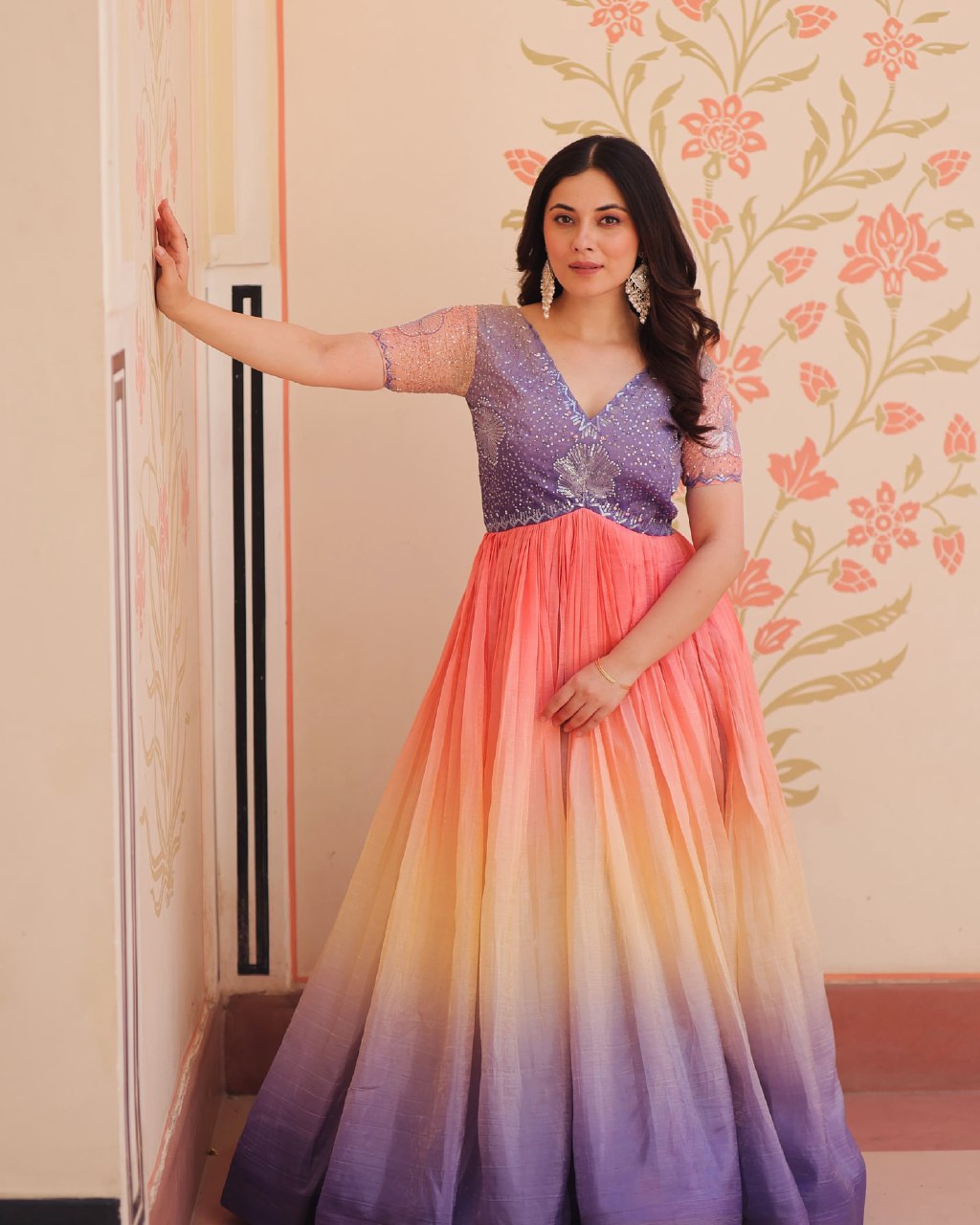 Multicolor Sequence Work Ombre Gown
