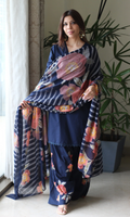 Navy Blue Gulzar Kurta with Farshi Salwar & Cotton Dupatta