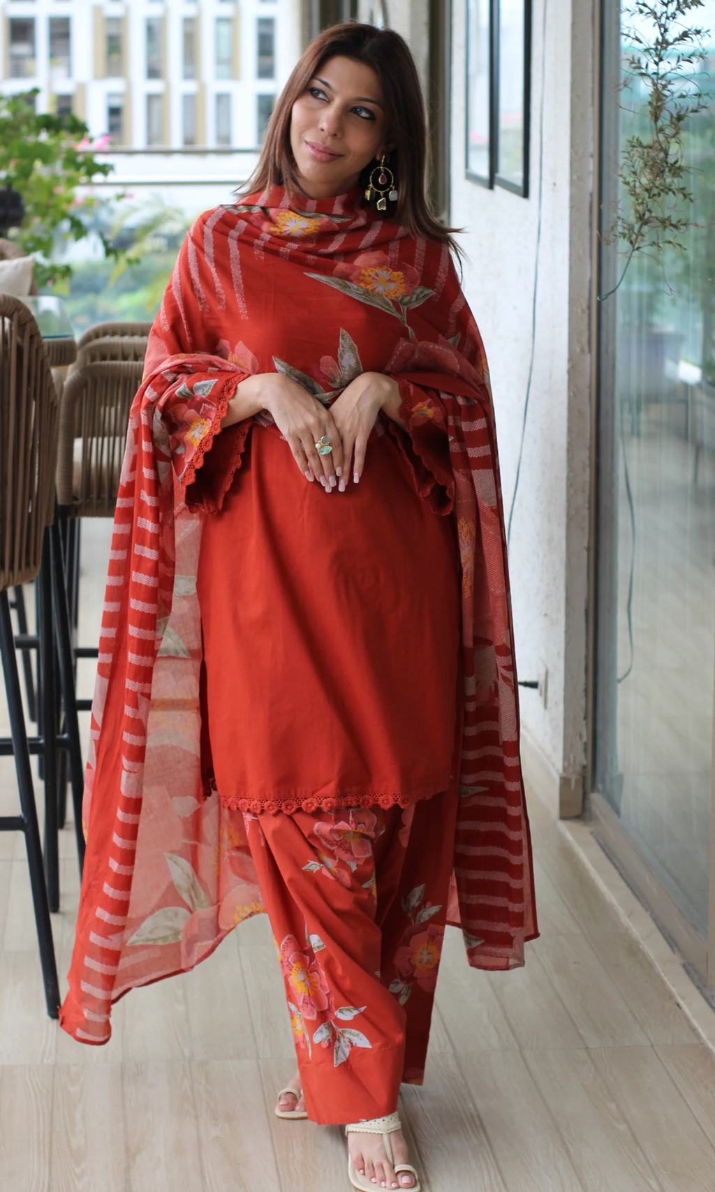 Navy Blue Gulzar Kurta with Farshi Salwar & Cotton Dupatta