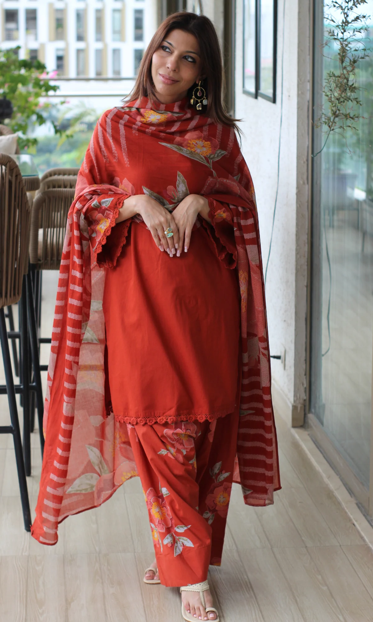 Navy Blue Gulzar Kurta with Farshi Salwar & Cotton Dupatta
