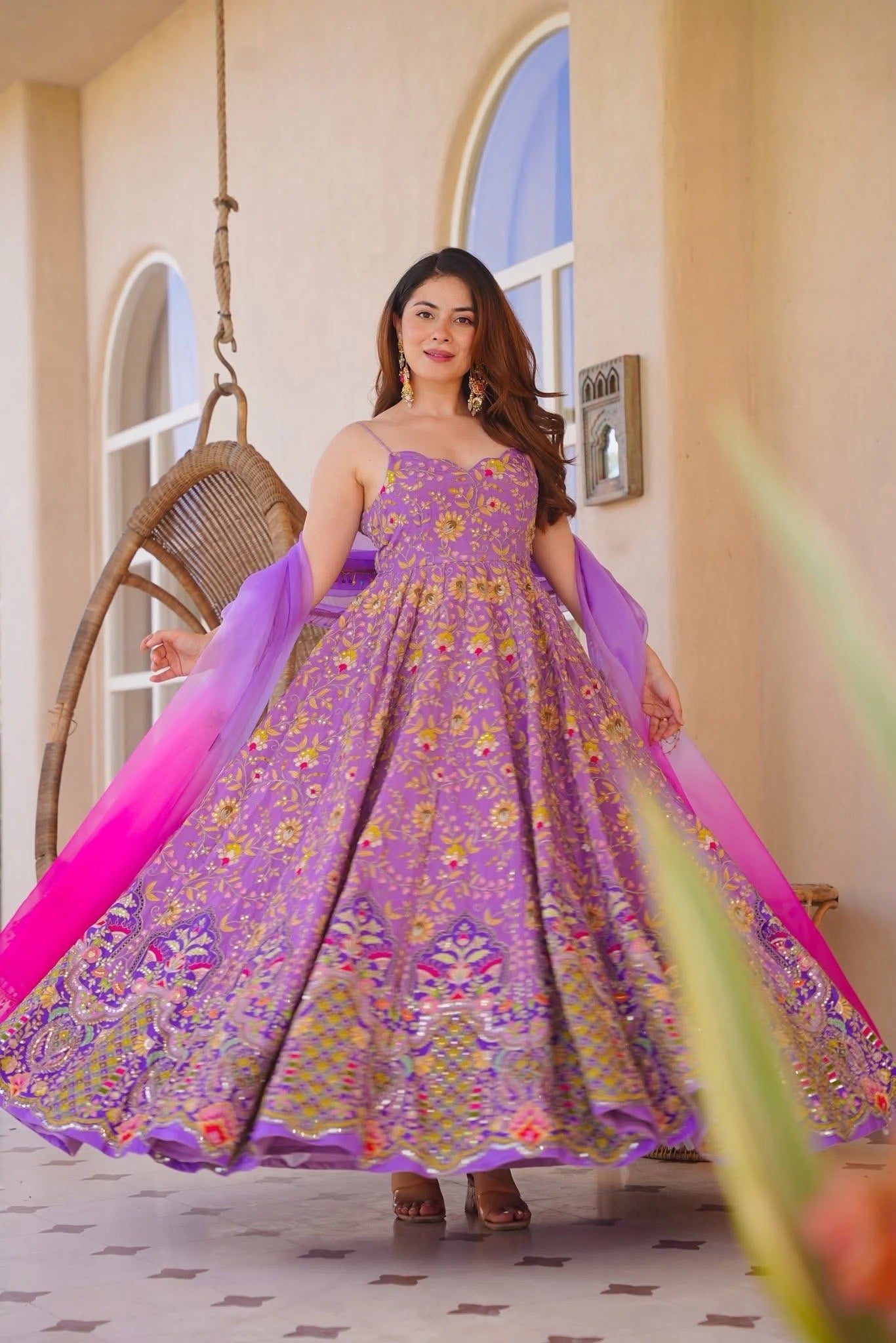 Beautiful Full Thready Work Anarkali Suit Set