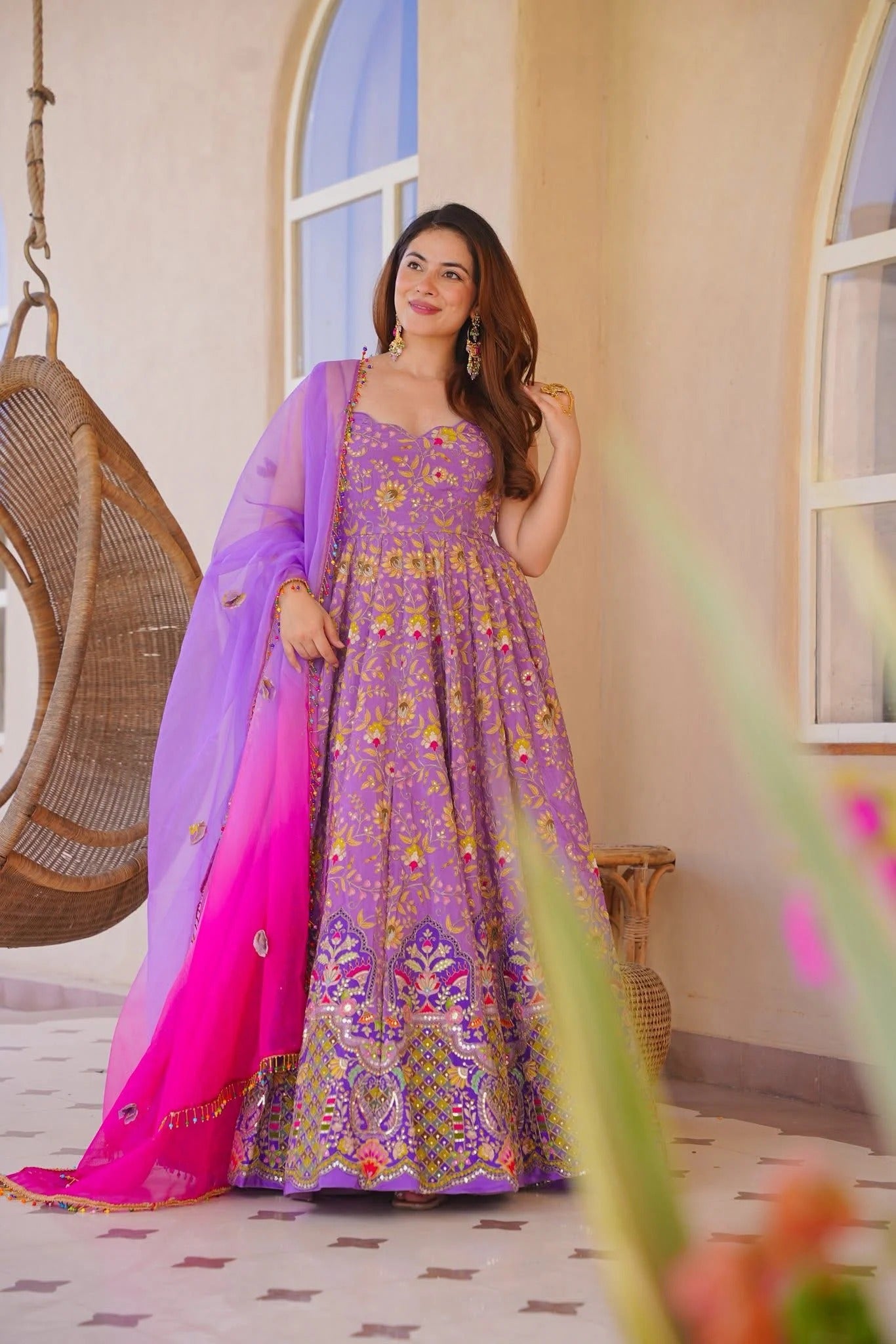 Beautiful Full Thready Work Anarkali Suit Set