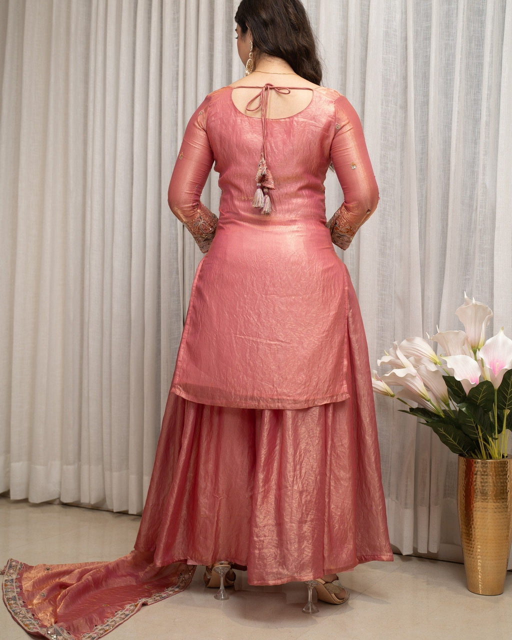 Rose Pink Embroidered Sharara Set with Elegant Dupatta