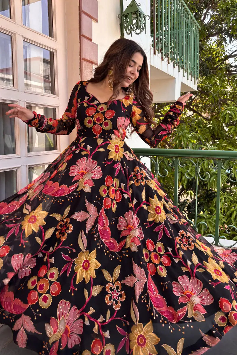 Beautiful Floral Organza Anarkali Suit Set