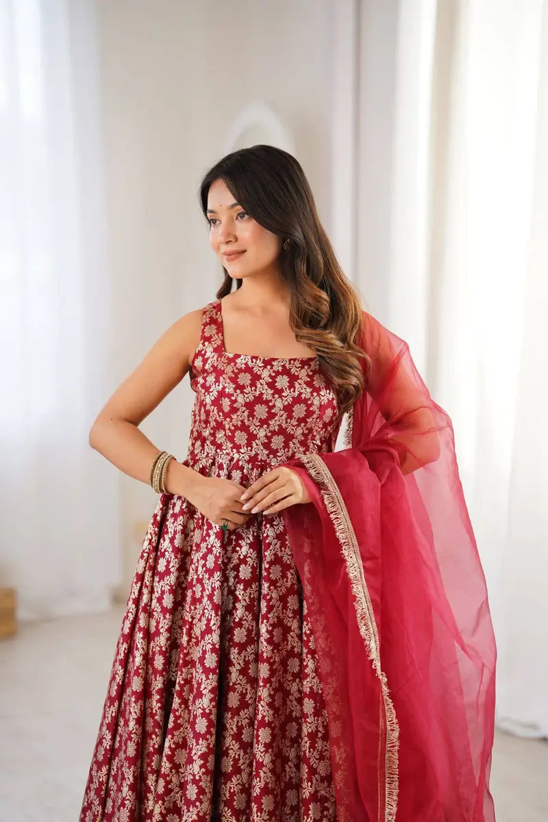 Beautiful Brocade Silk Anarkali Suit Set