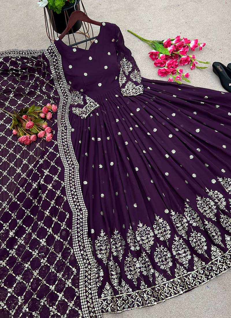 Beautiful Embroidered Sequence Work Anarkali Suit Set