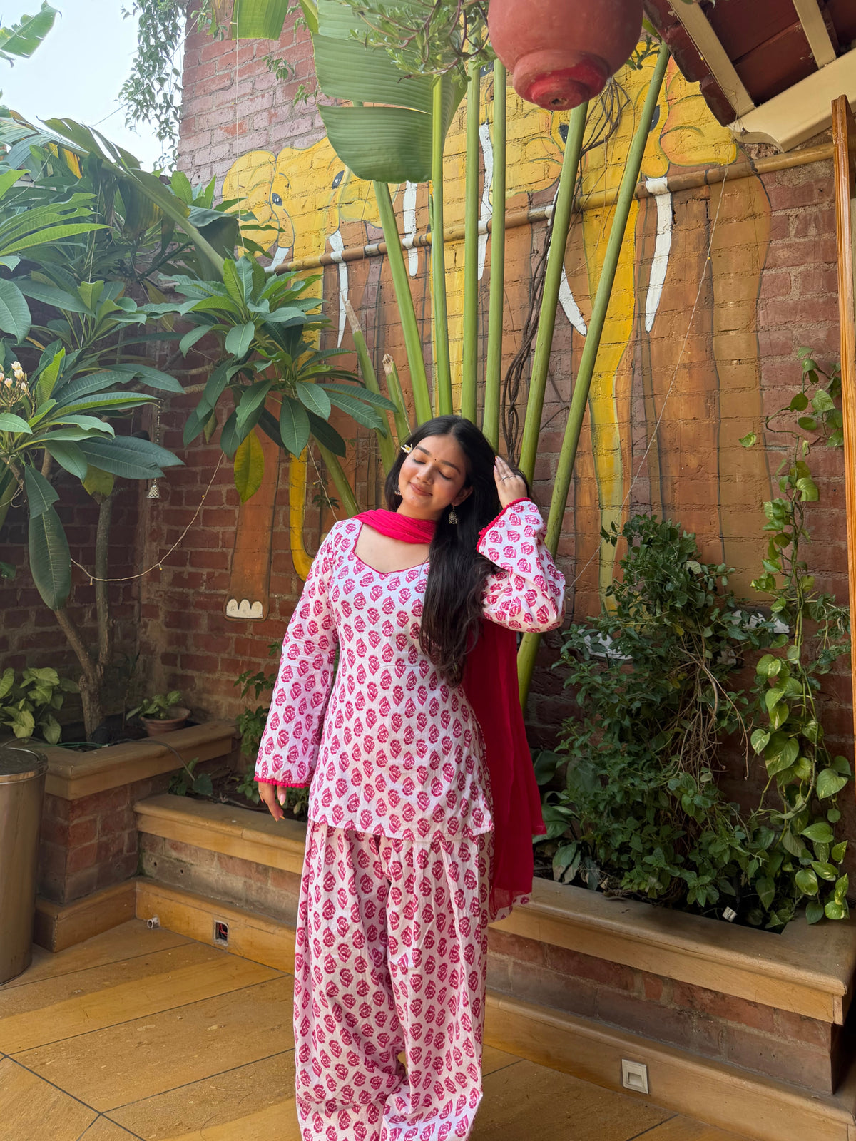 Beautiful Pink Cotton Farshi Salwar Suit