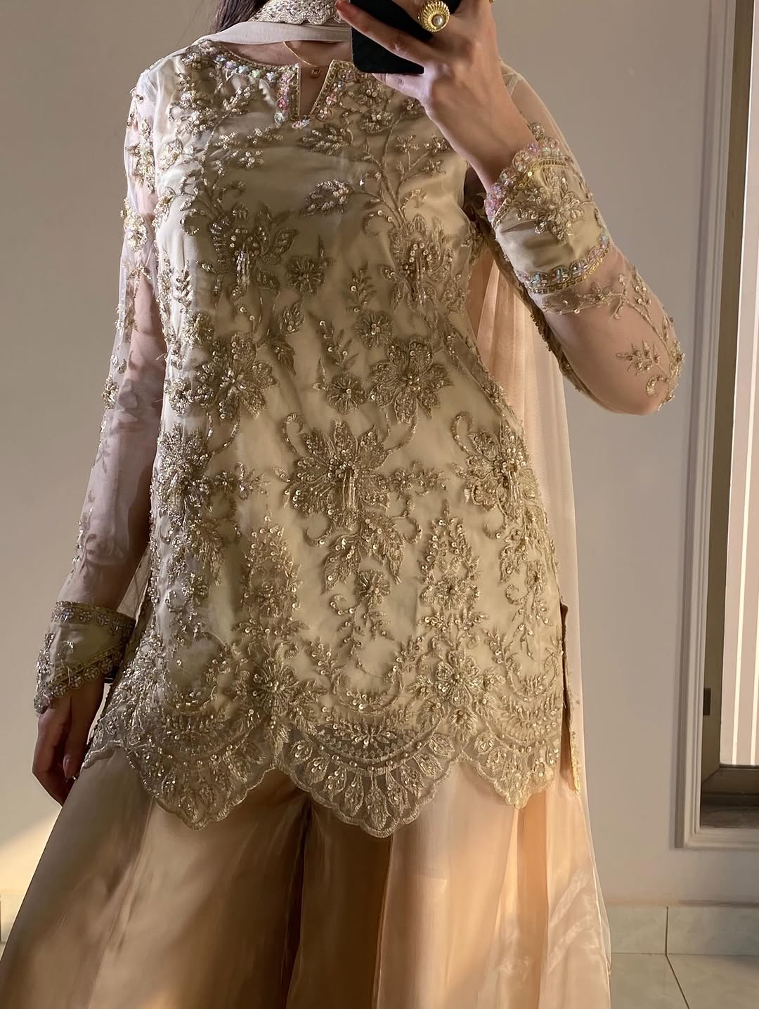 Gold Embroidered & Sequence Pakistani Top Palazzo Set