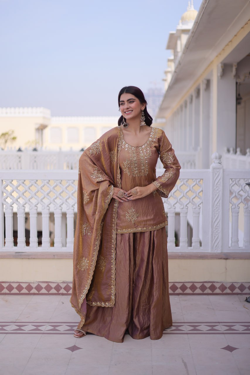 Beautiful Crushed Tissue Silk Sharara Set