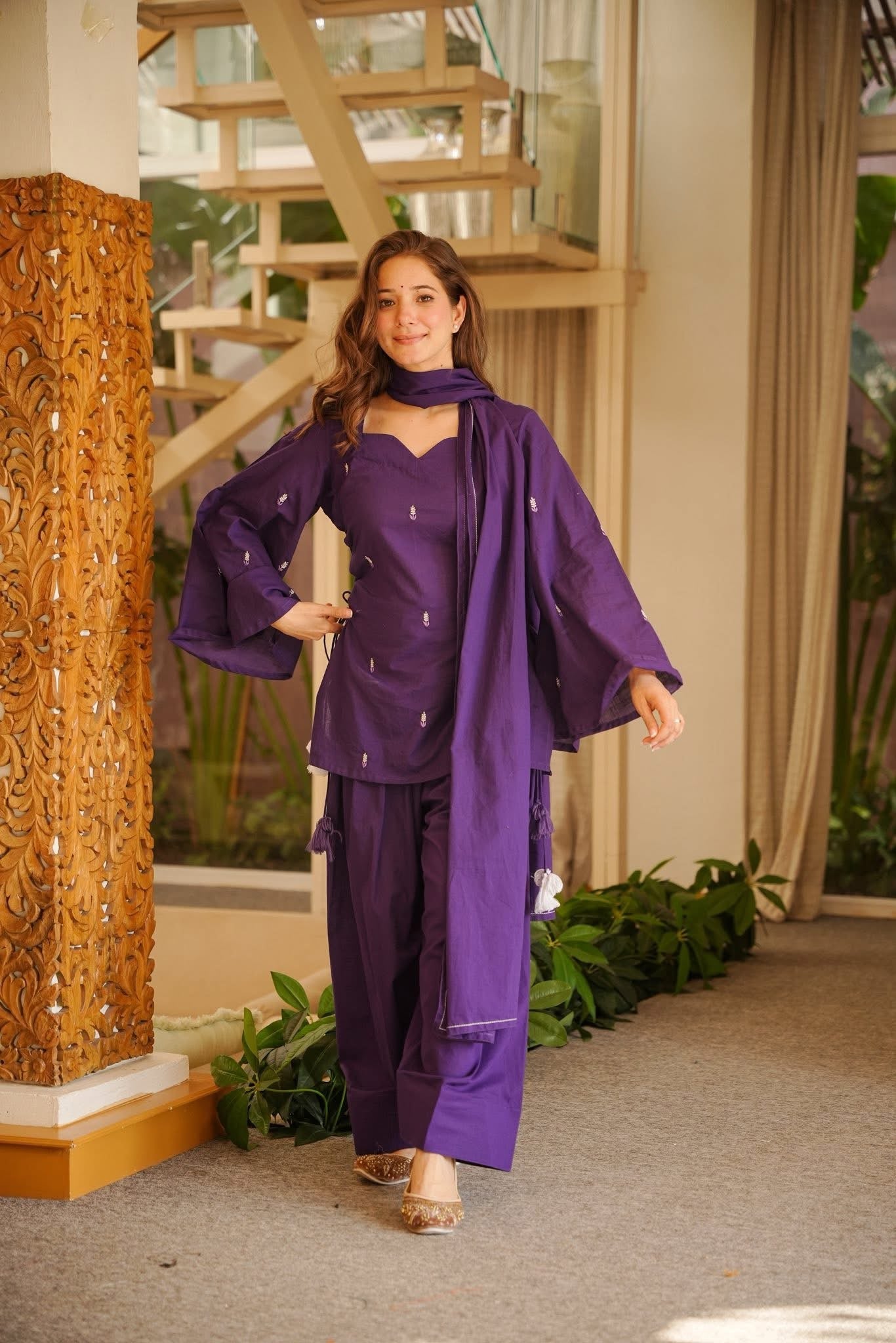 Purple Cotton Farshi Salwar Set