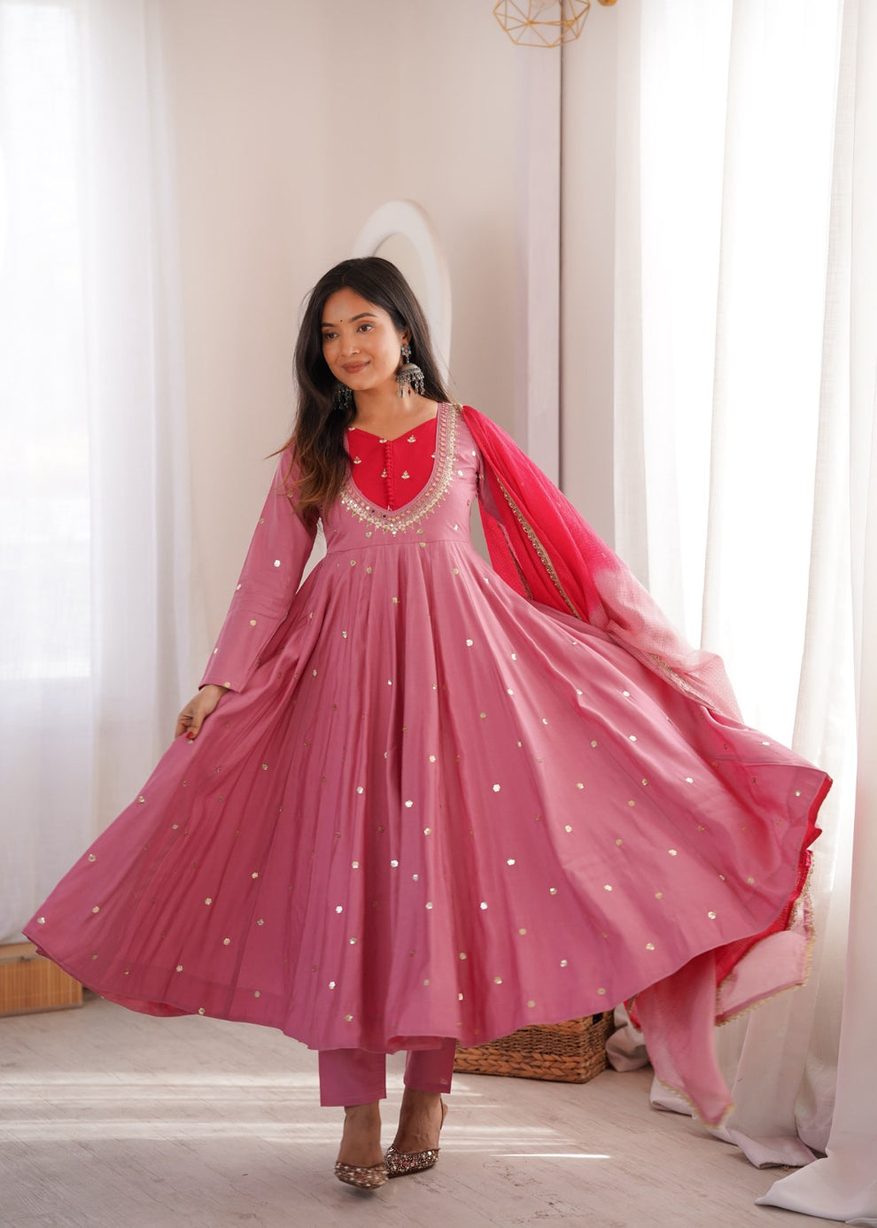 Beautiful Roman Silk Anarkali Suit Set