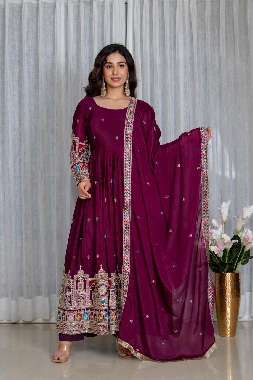 Royal Magenta Embroidered Anarkali Set with Designer Dupatta