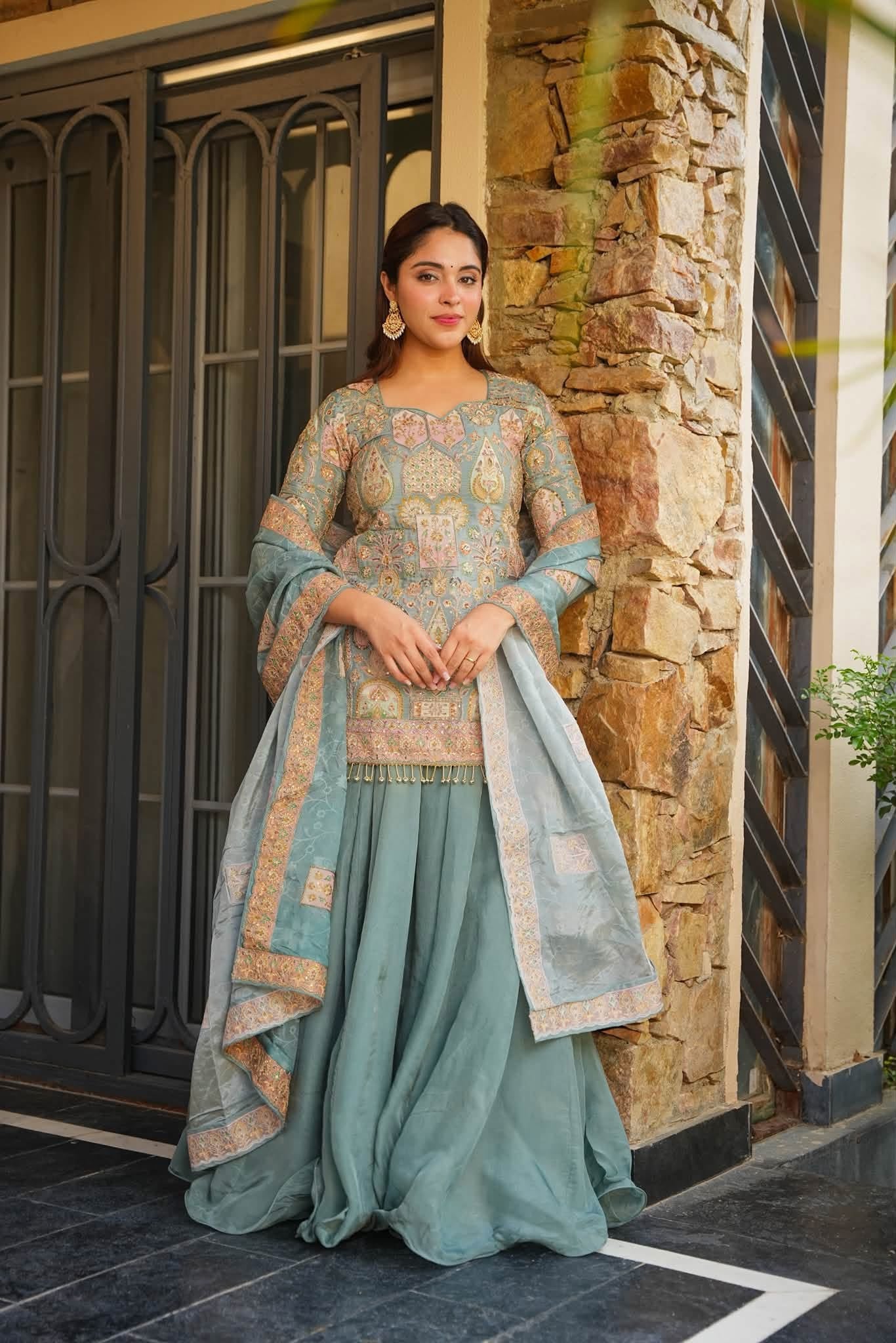 Heavy Embroidered Sharara Set