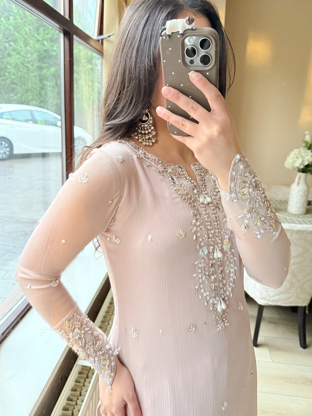 Blush Pink Embroidered Suit  Palazzo Set