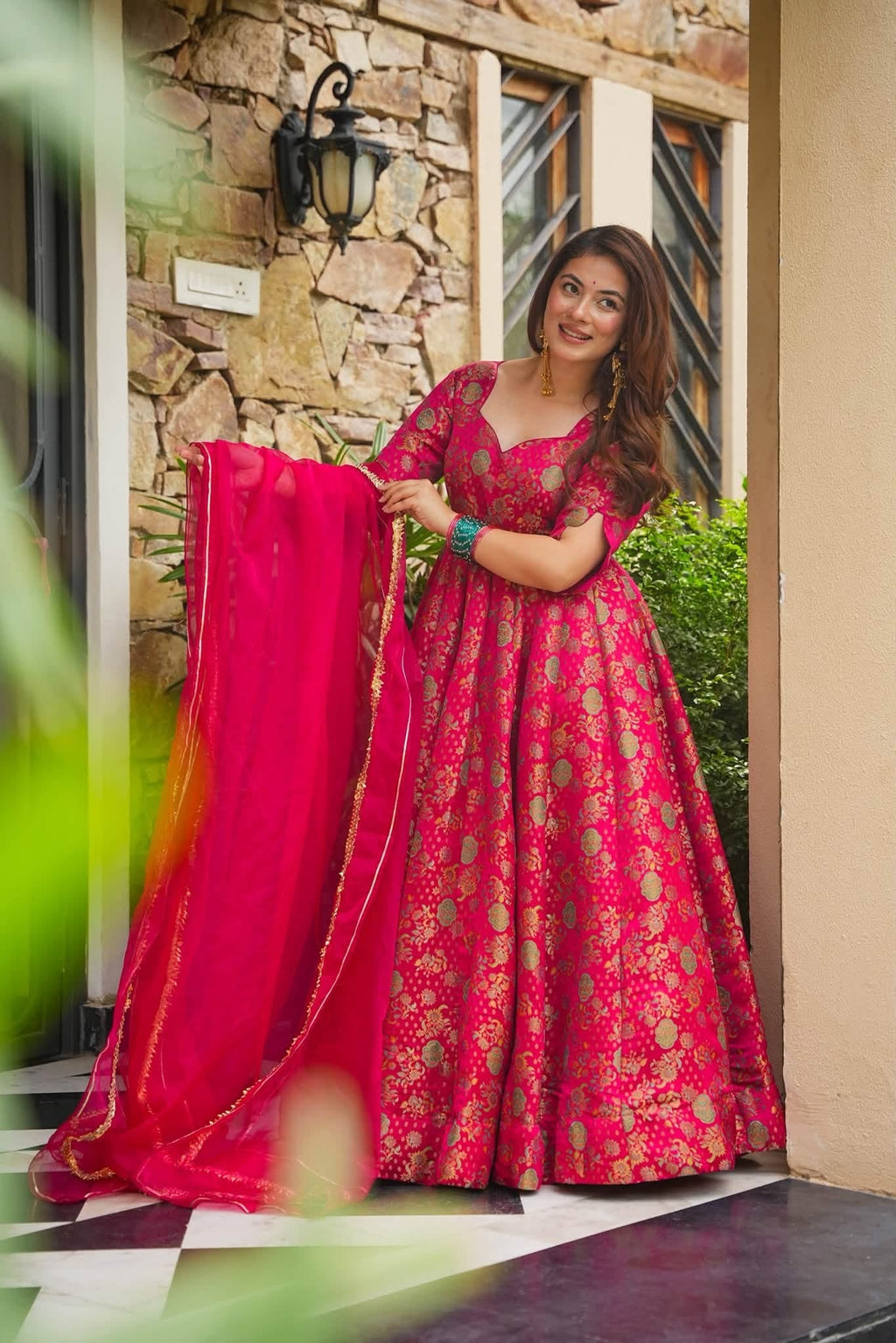 Festive Wear Banarasi Anarkali Suit Set