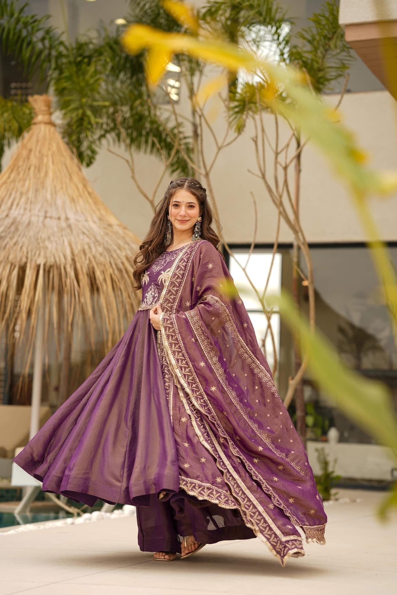 Traditional Cosmos Silk Anarkali Suit Set