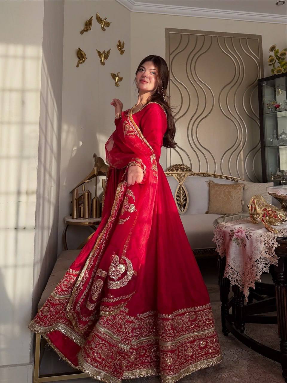Beautiful Embroidered karwachauth Special Anarkali Suit