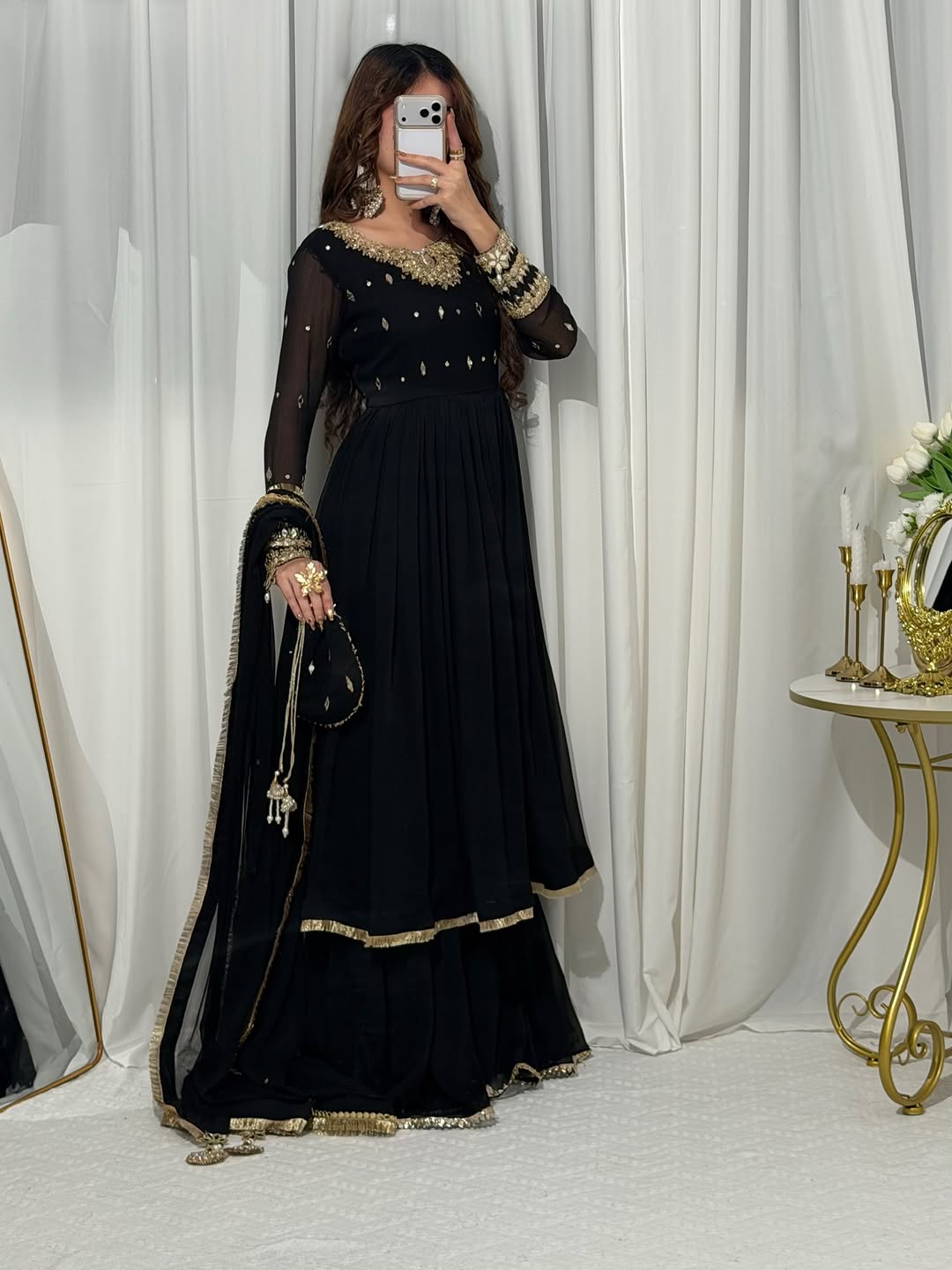 Midnight Black Festive Anarkali Suit Set