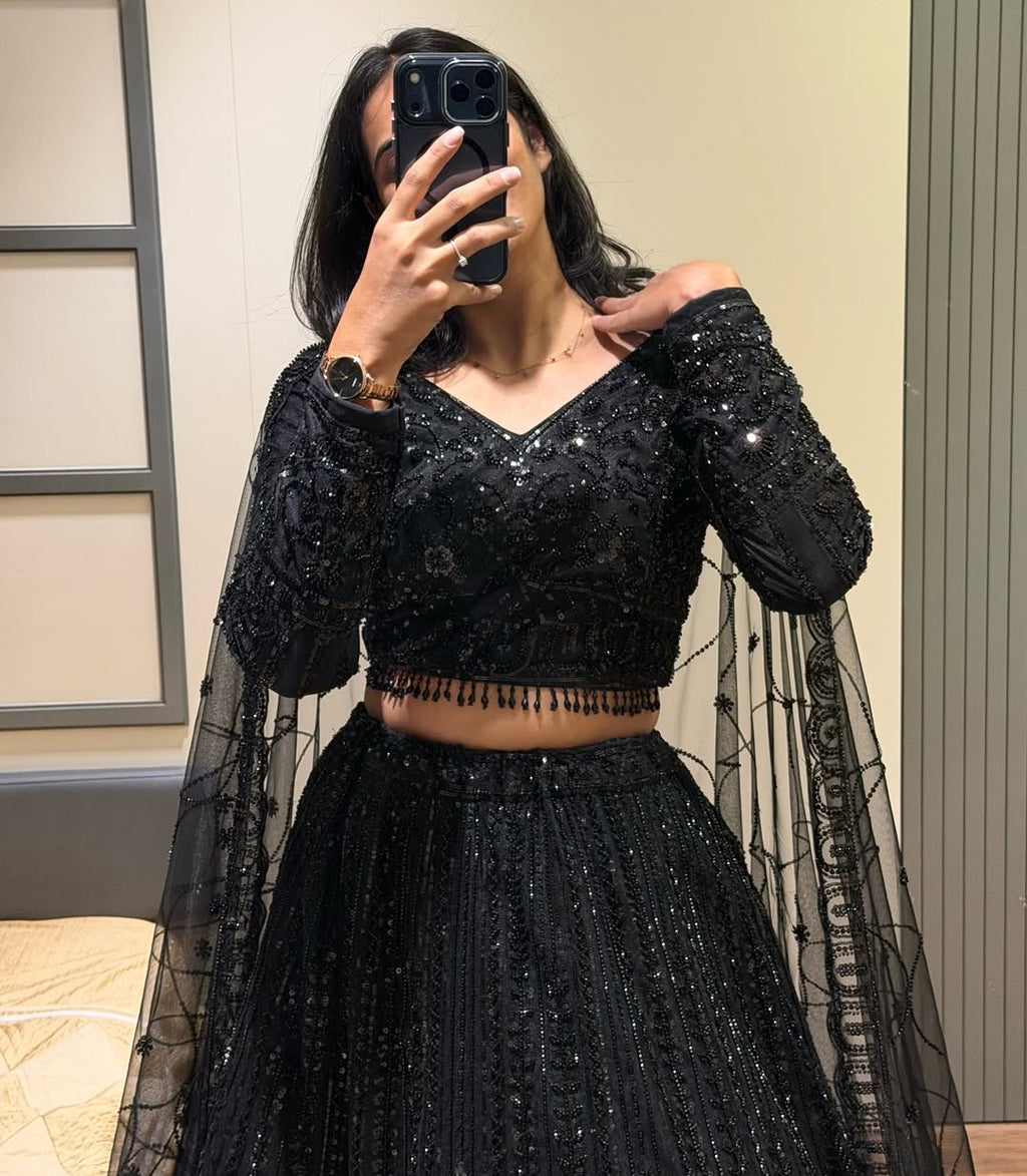 Premium Soft Net Black Lehenga Set