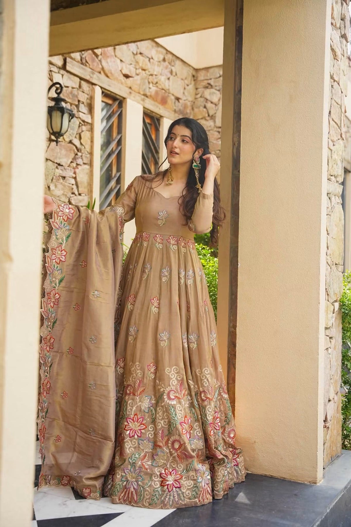 Heavy Floral Embroidery Anarkali Suit Set
