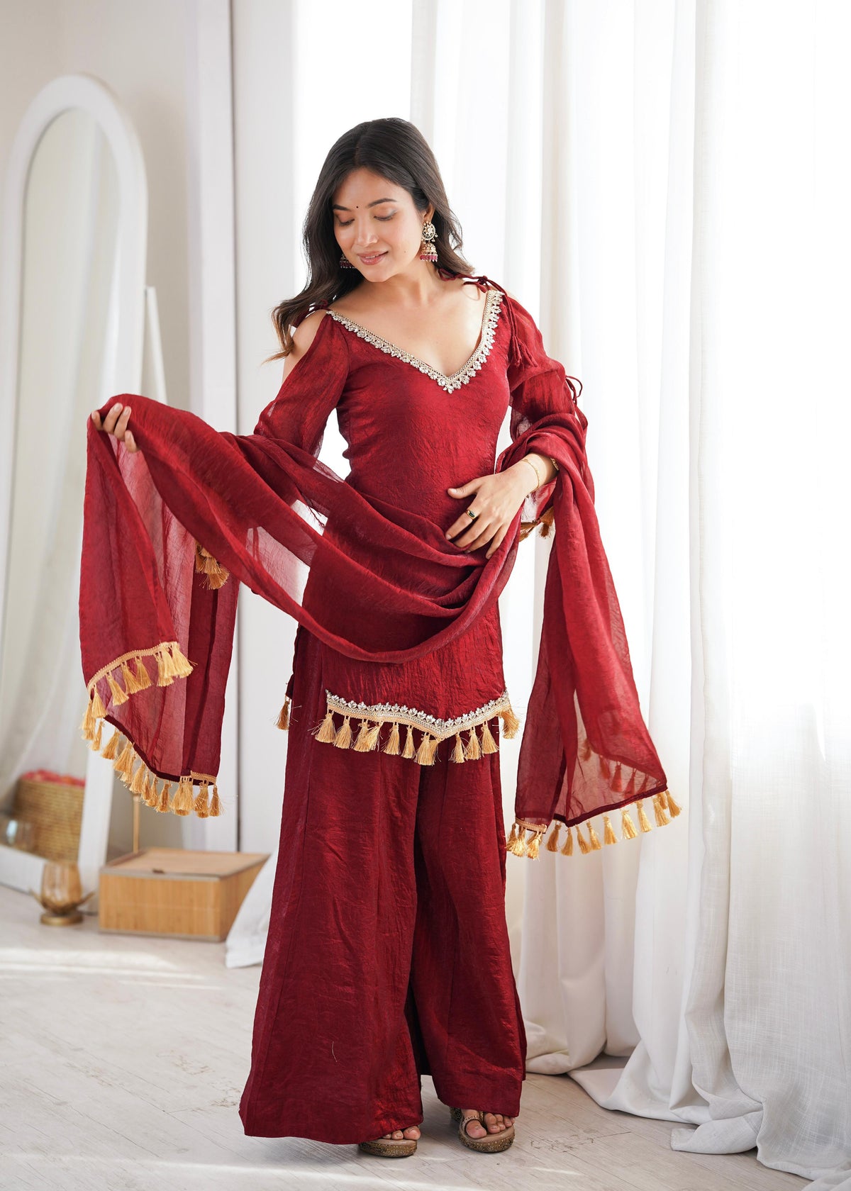 Beautiful Crushed Silk Kurta Plazzo Set