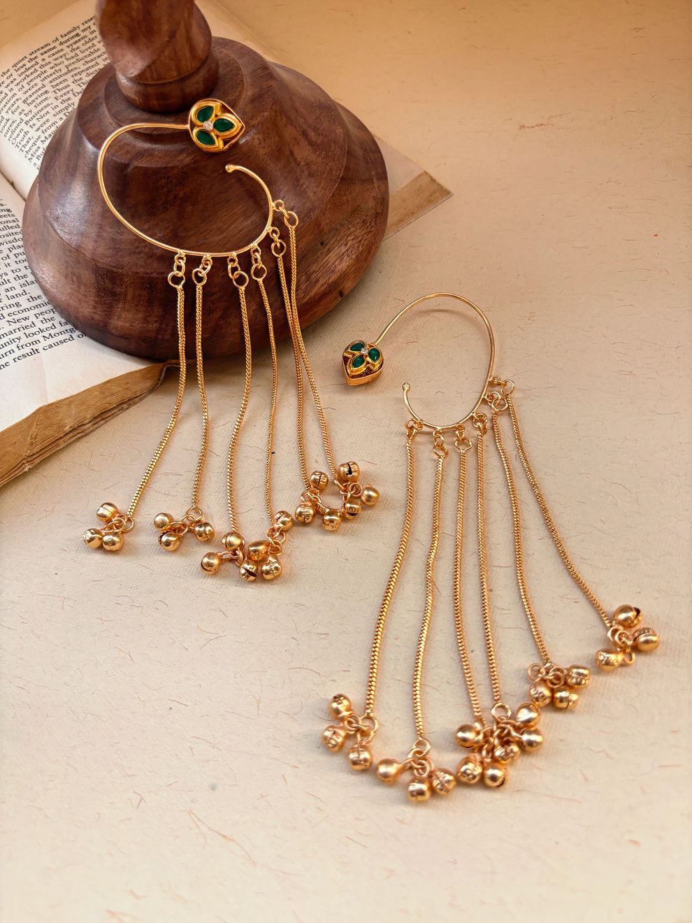 Trendy Golden Long Ghunghroo Earcuffs