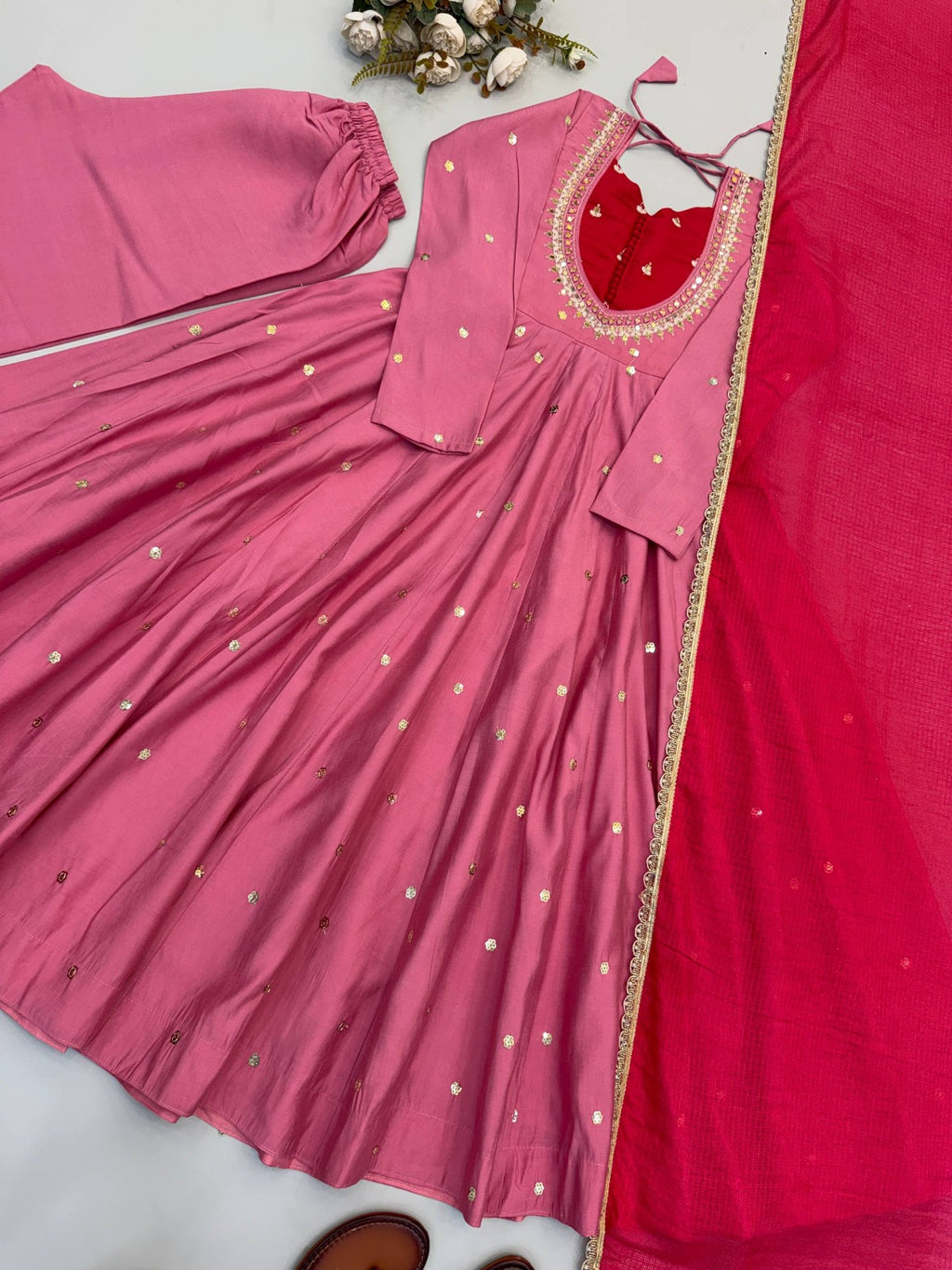 Beautiful Roman Silk Anarkali Suit Set