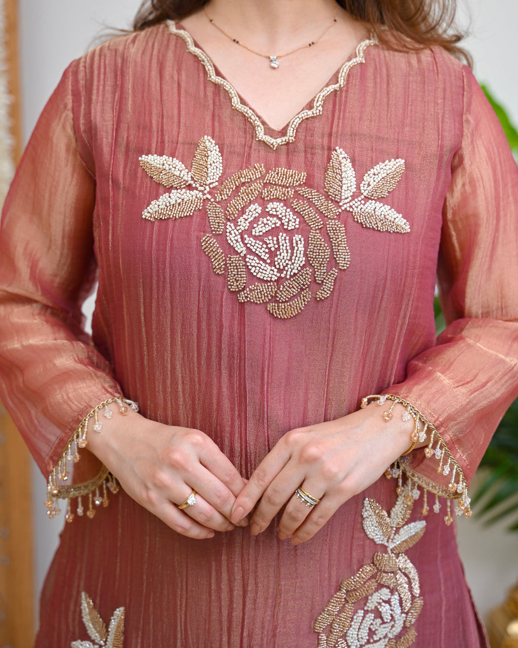 Rosewood Shimmer Crush Handwork Festive Suit