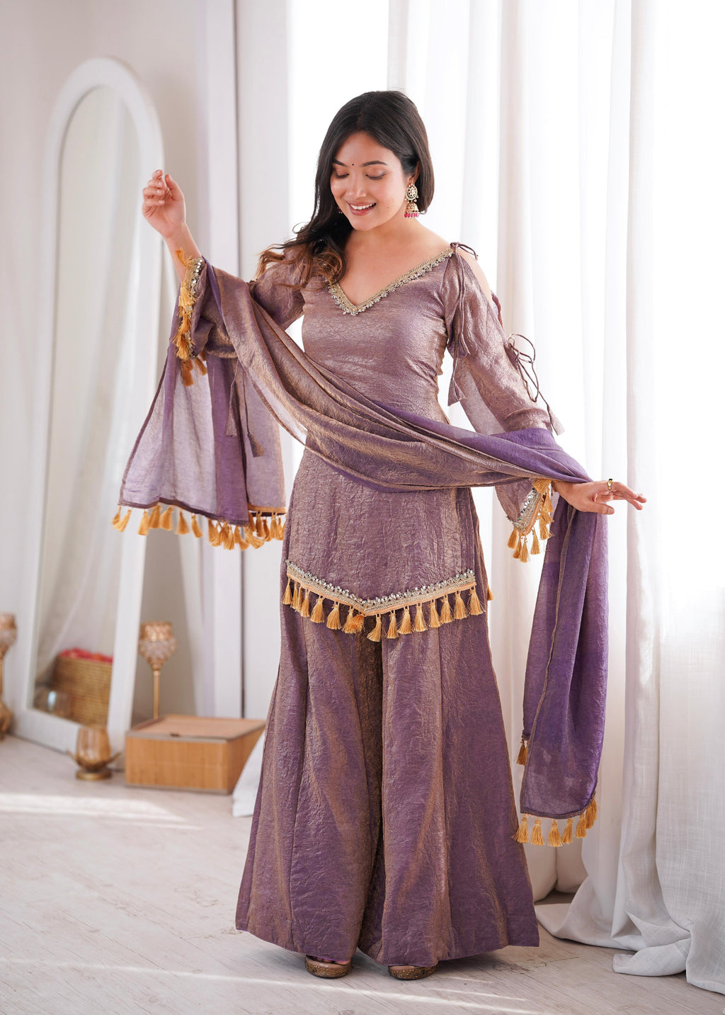 Beautiful Crushed Silk Kurta Plazzo Set