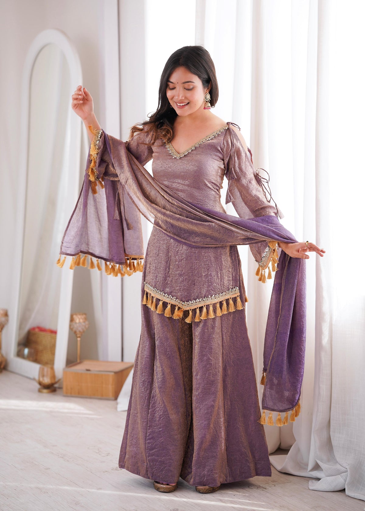 Beautiful Crushed Silk Kurta Plazzo Set