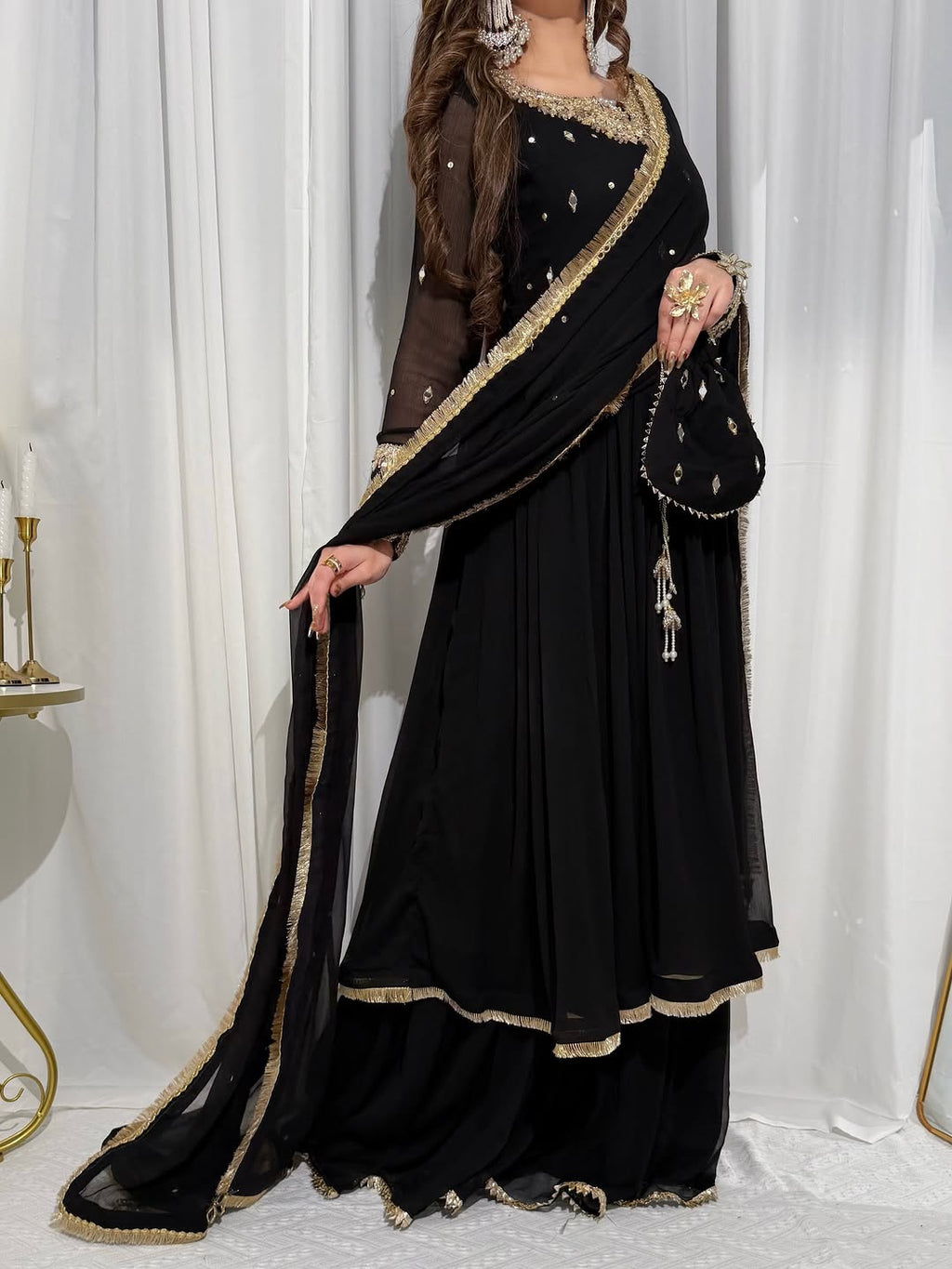 Midnight Black Festive Anarkali Suit Set