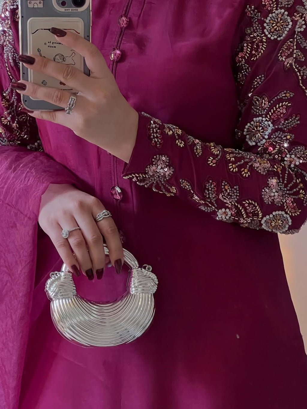 Wine Embroidered A-Line Pakistani Suit Set