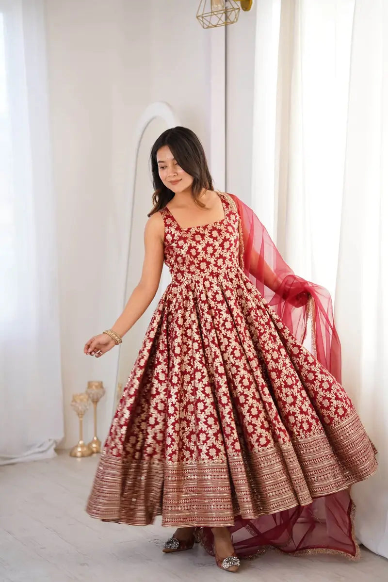 Beautiful Brocade Silk Anarkali Suit Set