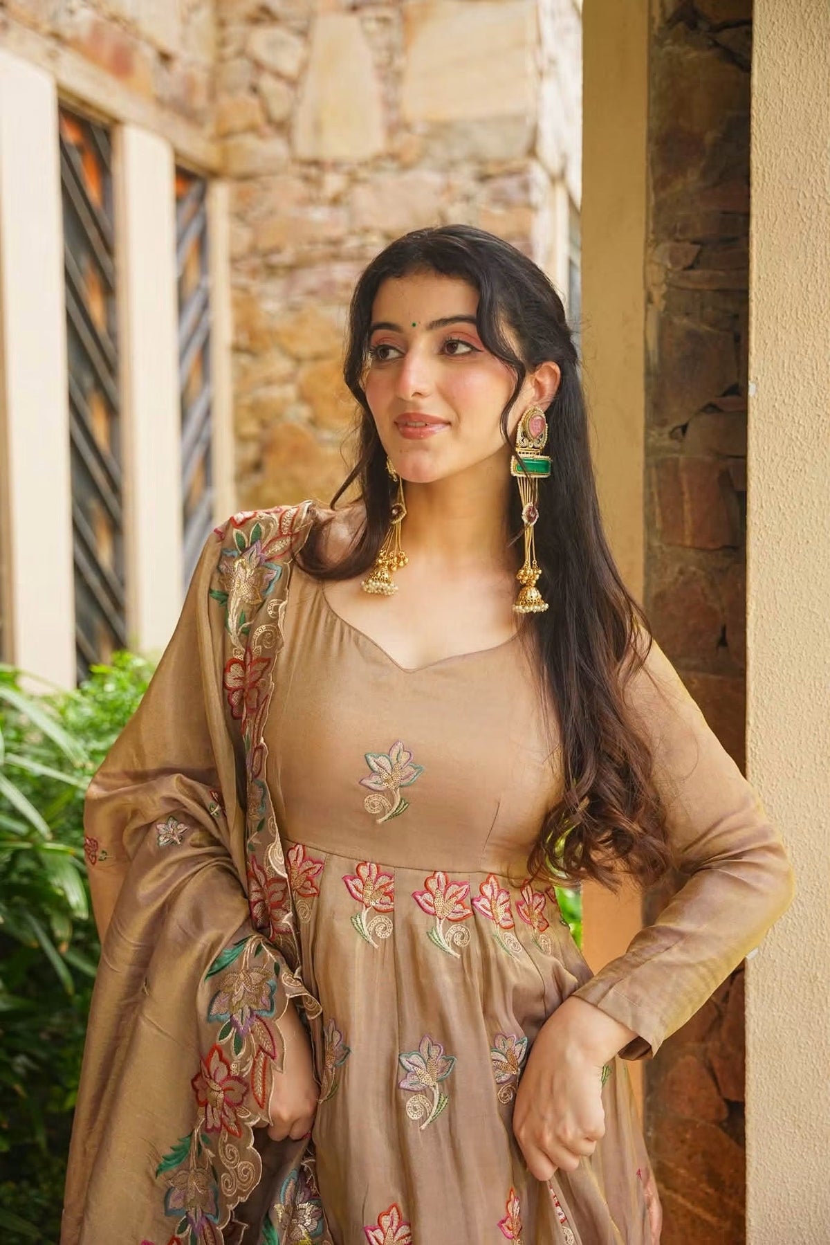 Heavy Floral Embroidery Anarkali Suit Set