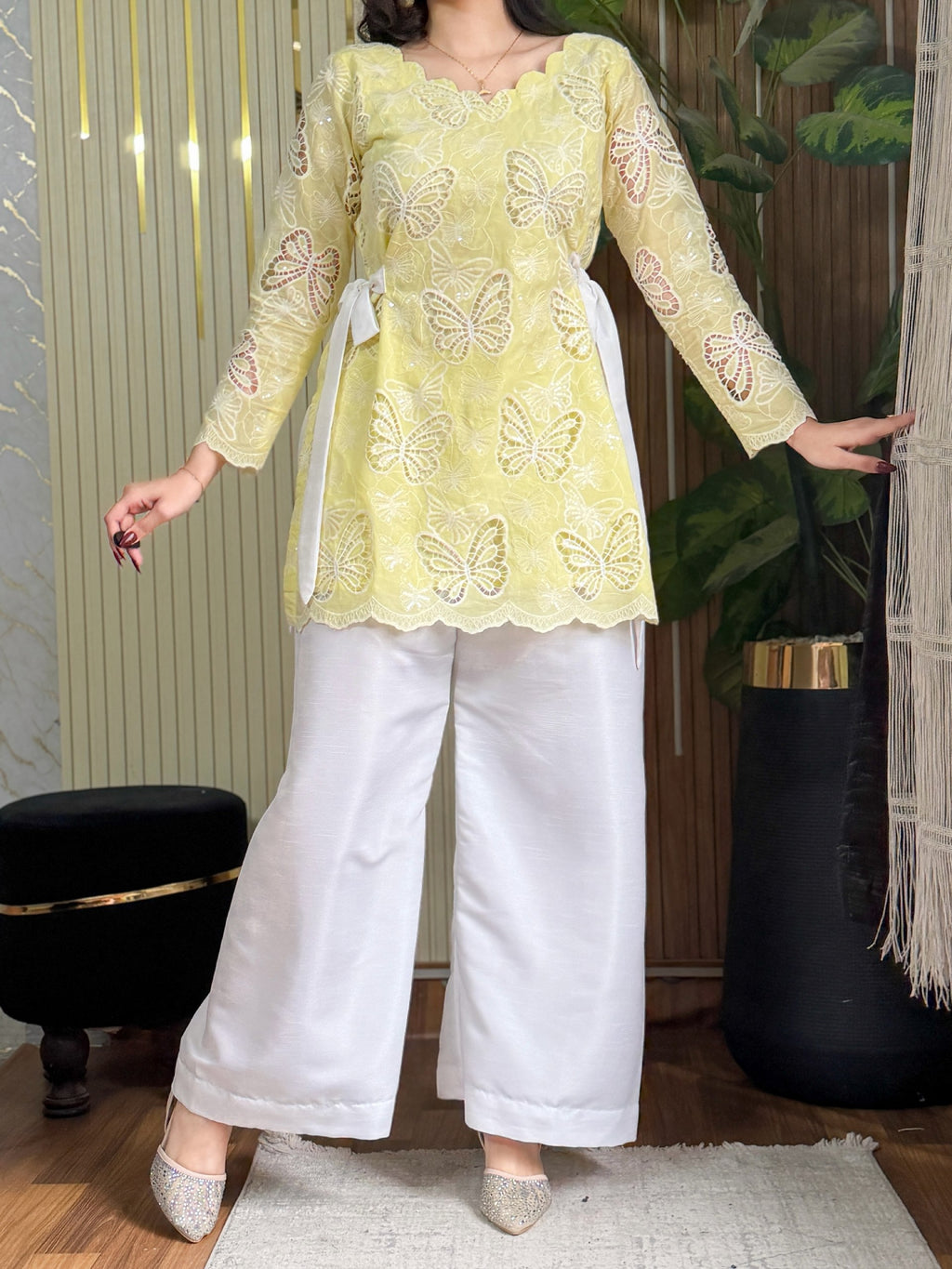 Chatpati Butterflies lawn fabric kurti plazzo set