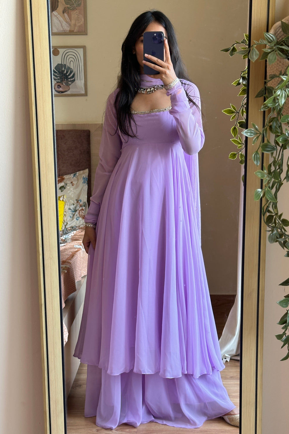 Lavender Georgette Anarkali Suit  Set