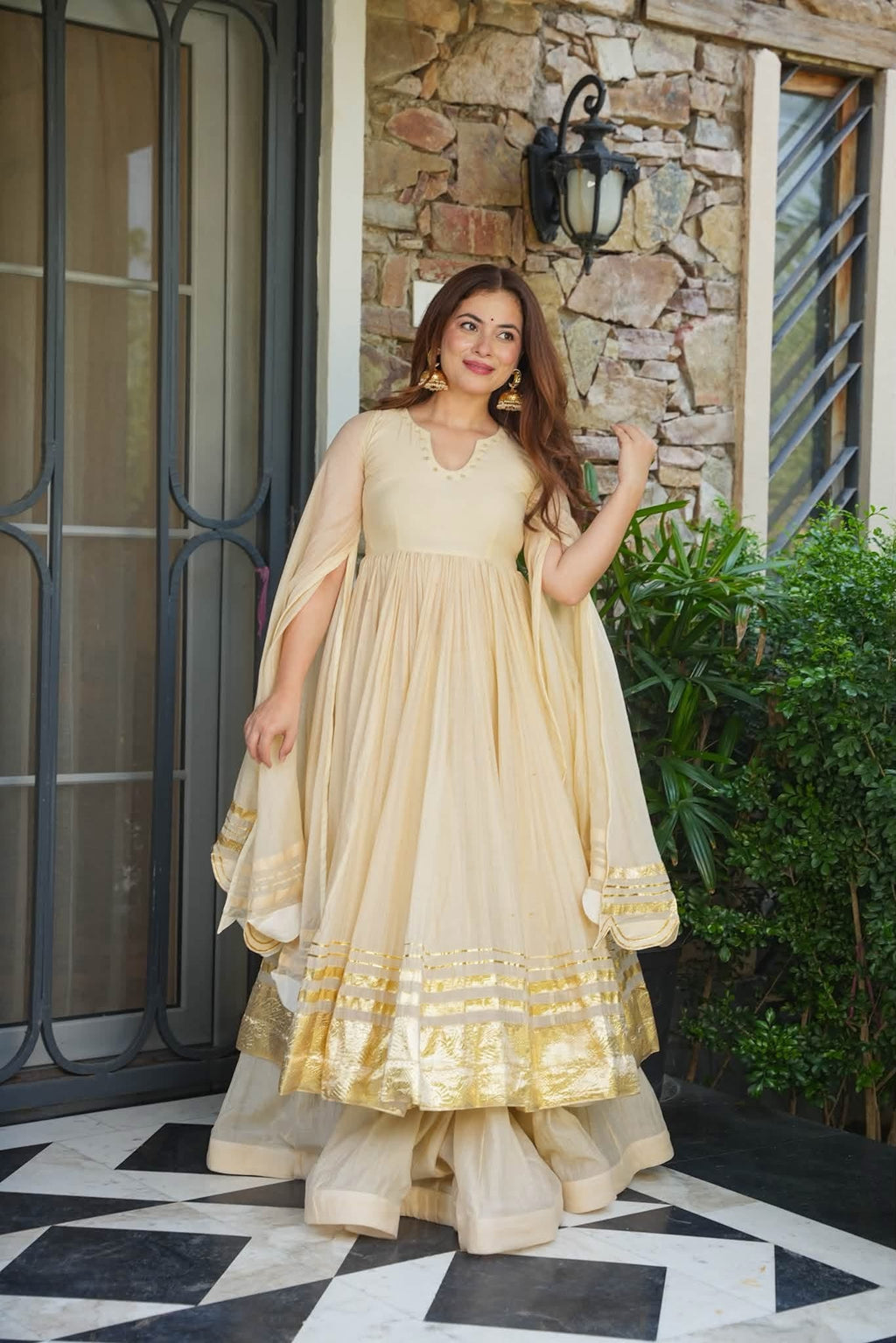 Ivory Gota patti Work Anarkali Suit Set