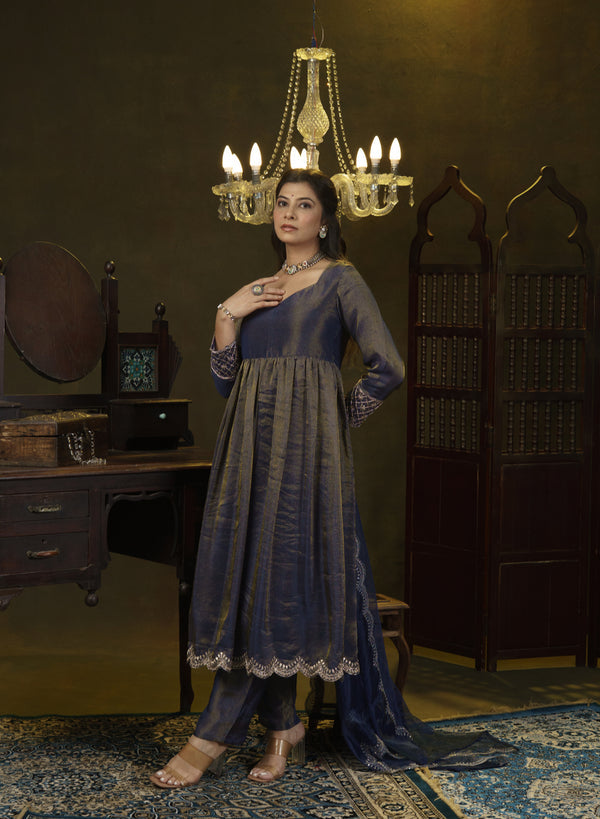 Navy Blue Anarkali Dress With Dupatta